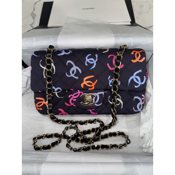 Chanel 24S Navy Blue Printed Logo Mini Flap Rectangle CC Shoulder Crossbody Bag - Picture 6 of 16